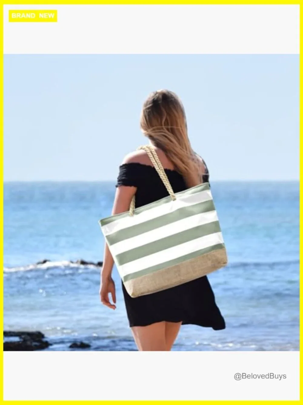 Large Canvas Beach Tote Bag Waterproof Sandproof Swim Pool Travel Essentials